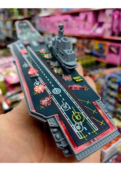 Oyuncak Savaş Gemisi 23 Cm Işıklı-Sesli Saratoga Metal Uçak Sürtmeli Gemi Kruvazör