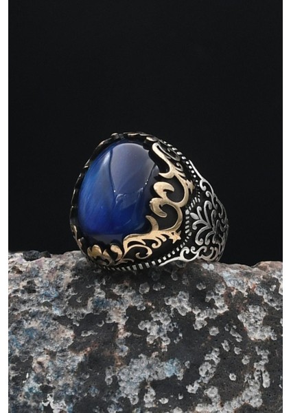 Gümüş Kaplangözü Taşlı 925 Ayar Gümüş Erkek Yüzüğü 901255