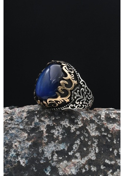 Gümüş Kaplangözü Taşlı 925 Ayar Gümüş Erkek Yüzüğü 901255 fırsatları