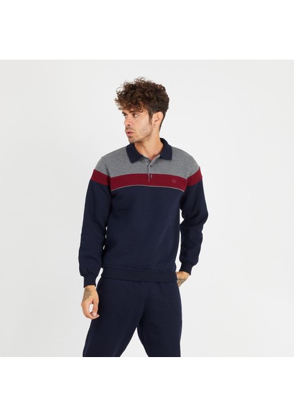 Erkek Yakalı Düğmeli - Polo Yaka Eşofman Üst Sweatshirt -