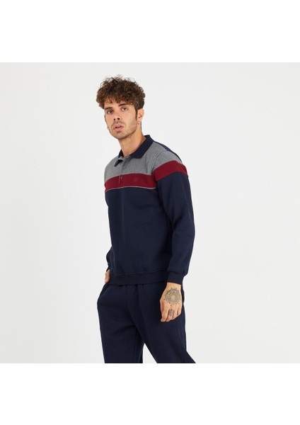 Erkek Yakalı Düğmeli - Polo Yaka Eşofman Üst Sweatshirt -