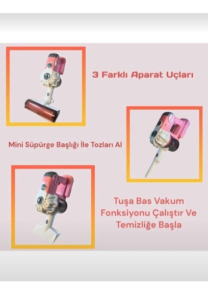 Pilli Sesli Model Çekme Özellikli Dikey Süpürge 75 Cm-Vakumlu Süpürge 3 In1 Oyuncak modelleri