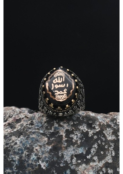 Gümüş 925 Ayar Gümüş Erkek Yüzüğü Mührü Şerif Sıkma Kehribar Taşlı 901256 modelleri