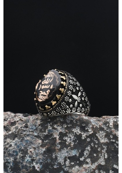 Gümüş 925 Ayar Gümüş Erkek Yüzüğü Mührü Şerif Sıkma Kehribar Taşlı 901256 fırsatları