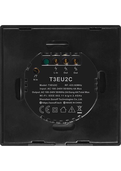 T3-EU-2C Akıllı Dokunmatik Duvar Anahtarı 2 Kanallı
