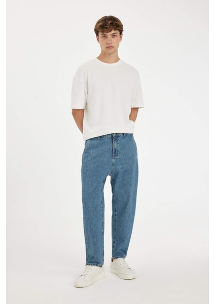 %100 Pamuk Relaxed Slouchy Fit Rahat Kesim Havuç Kalıp Normal Bel Daralan Paça Jean Kar Yıkamalı Pantolon D7562AX24AU