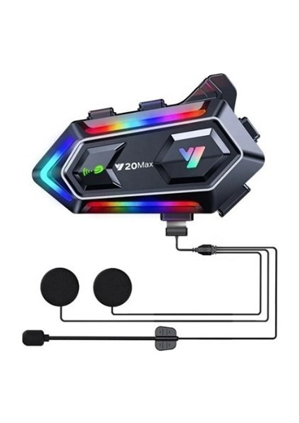 Y20 Max Bluetooth 5.3 Kask Interkom 2 Kişi 300 Metre Eşleşme Işıklı