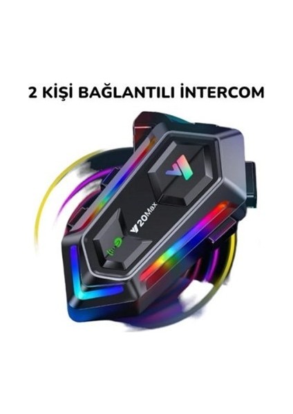 Y20 Max Bluetooth 5.3 Kask Interkom 2 Kişi 300 Metre Eşleşme Işıklı