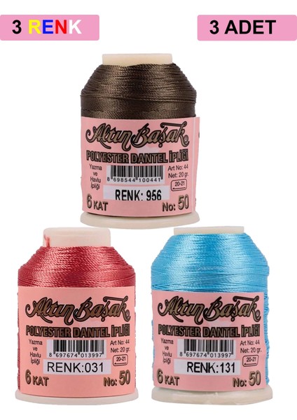 3 Adet Altınbaşak Oya ve Dantel Ipi 20 gr - Royaleks - No: 031 - 131 - 956