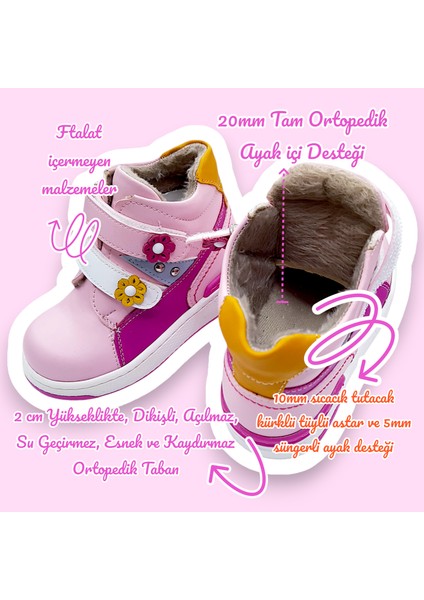 Ortopedik Kürklü Kız Bebek ve Çocuk Botu PMABEPA2306 Pembe Fuşya 21
