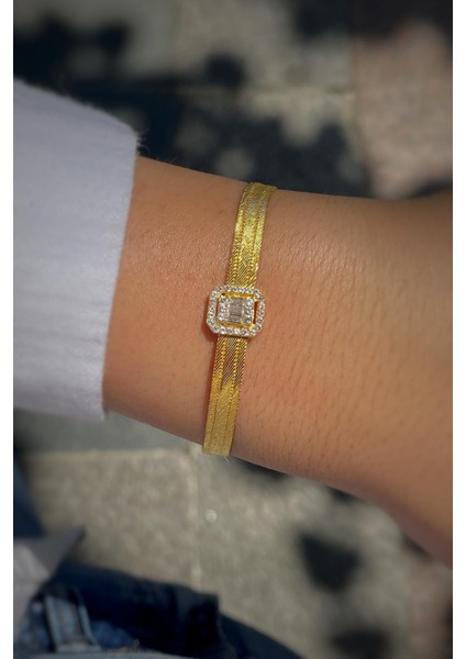 Gümüş Baget Taşlı Trabzon Ince Hasır Bileklik modelleri