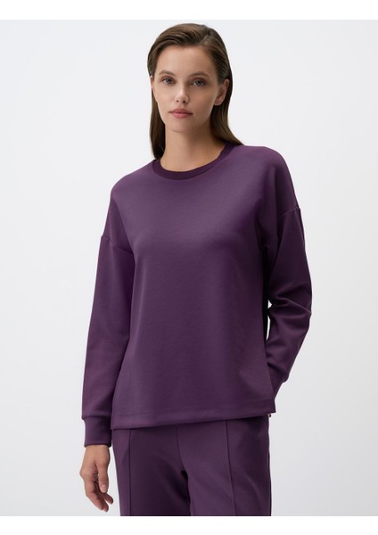 Mor Bisiklet Yaka Uzun Kollu Oversize Sweatshirt