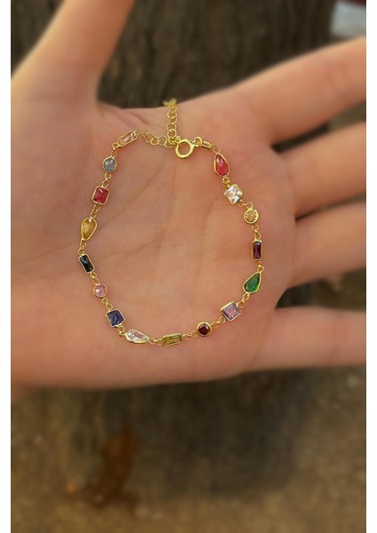 Gümüş Altın Kaplama Renkli Taşlı Bileklik CM56E232 fiyatları