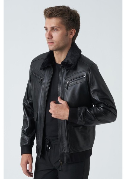 Armagh 5005 Slim Fit Torba Cep Kuzu Derisi Mont Siyah modelleri