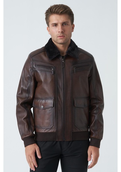 Armagh 5005 Slim Fit Torba Cep Kuzu Derisi Mont Fındık