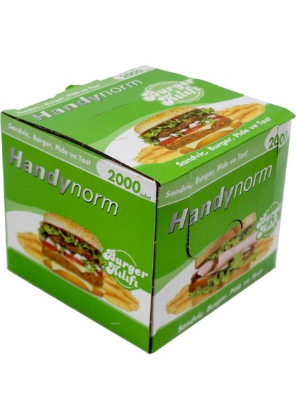 Handynorm Hamburger Burger Pide Tost Sandviç Kılıfı Poşeti - 12.5X12.5 Cm. - 2000 Adetlik 5 Kutu