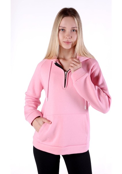 9140M Fermuar Detay Cepli Sweat Pembe