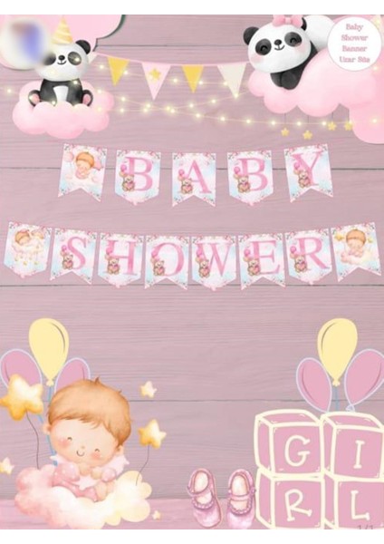 Baby Shower Pembe Renk Ayıcıklı Banner