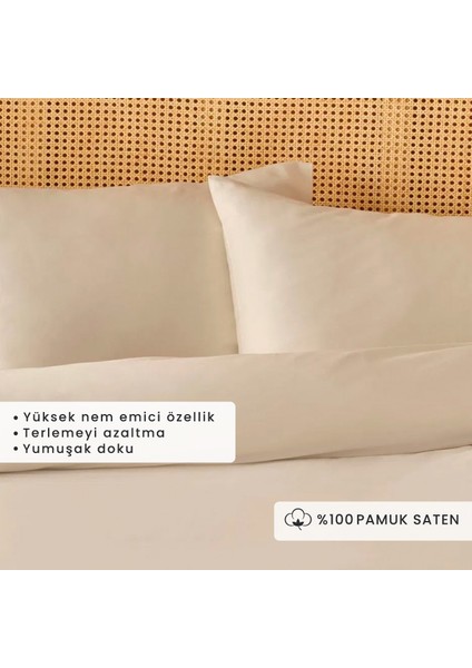 Pamuk Saten Supreme Basic King Size Nevresim Seti Bej (240X220 Cm)