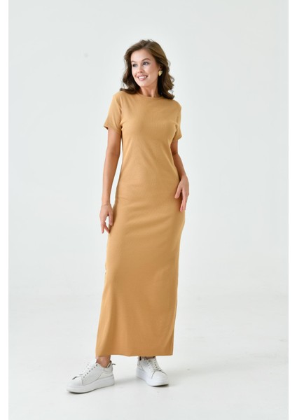 Kısa Kollu Fitilli Bisiklet Sıfır Yaka Terletmeyen Pamuklu Içlik Uzun Elbise Astar Tesettür H