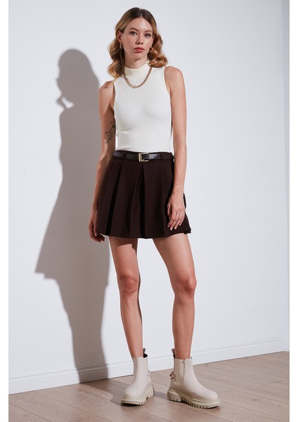 Streç Standart Fit Pileli Kışlık Mini Şort Etek Bayan Şort Etek 611SR00016