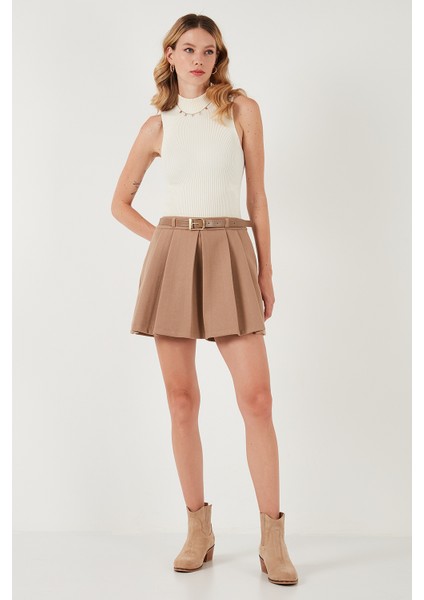 Streç Standart Fit Pileli Kışlık Mini Şort Etek Bayan Şort Etek 611SR00016