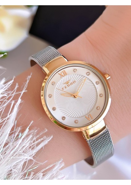 Çelik Kordon Iyon Kaplama Kasa 3 Atm Suya Dayanıklı Kadın Kol Saati+Bileklik BF1618-D