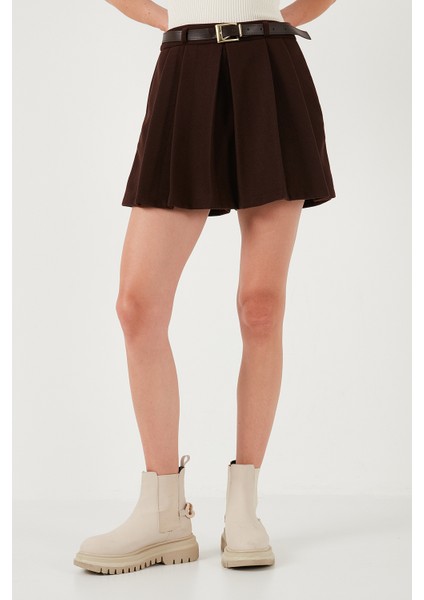 Streç Standart Fit Pileli Kışlık Mini Şort Etek Bayan Şort Etek 611SR00016