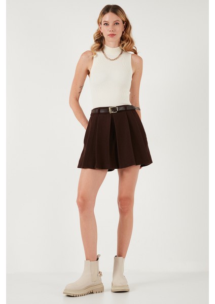 Streç Standart Fit Pileli Kışlık Mini Şort Etek Bayan Şort Etek 611SR00016
