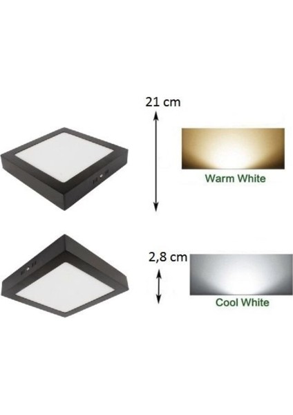 18W Sıva Üstü Led Kare Panel Led Ct-5236S Beyaz/Günışığı Işık