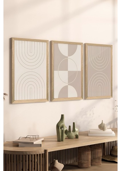 3 Parça Ahşap Çerçeve Görünümlü Mukavva Poster Tablo Seti - Set 22