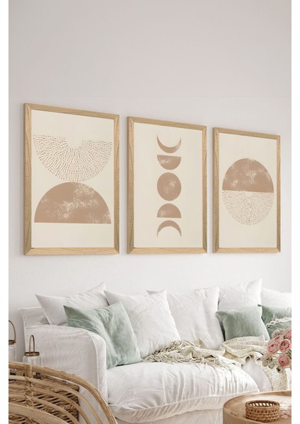 3 Parça Ahşap Çerçeve Görünümlü Mukavva Poster Tablo Seti - Set 4