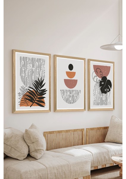 3 Parça Ahşap Çerçeve Görünümlü Mukavva Poster Tablo Seti - Set 114
