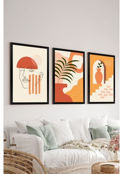 3 Parça Siyah Çerçeve Görünümlü Mdf Tablo Seti - Set 24