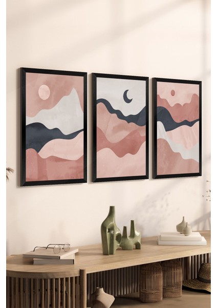 3 Parça Siyah Çerçeve Görünümlü Mdf Tablo Seti - Set 3