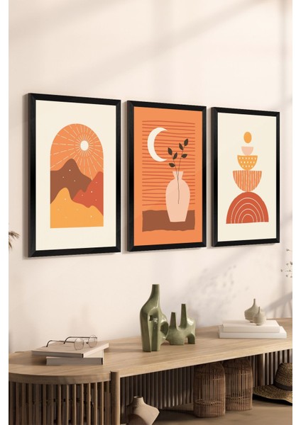 3 Parça Siyah Çerçeve Görünümlü Mdf Tablo Seti - Set 25