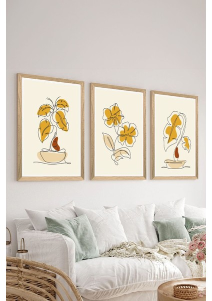 3 Parça Ahşap Çerçeve Görünümlü Mukavva Poster Tablo Seti - Set 107