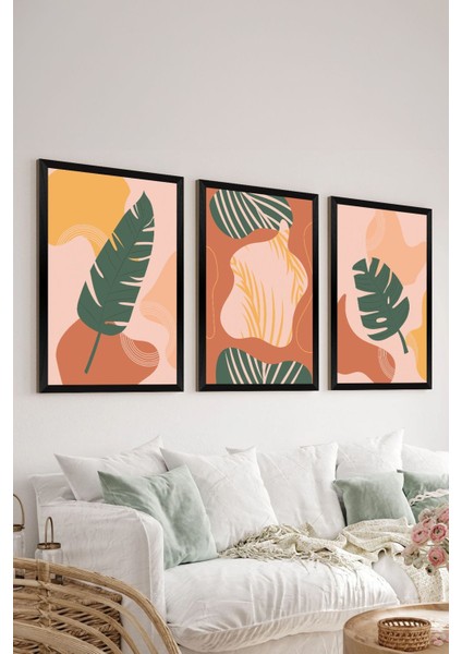 3 Parça Siyah Çerçeve Görünümlü Mdf Tablo Seti - Set 10