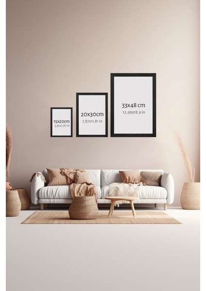 3 Parça Siyah Çerçeve Görünümlü Mdf Tablo Seti - Set 10