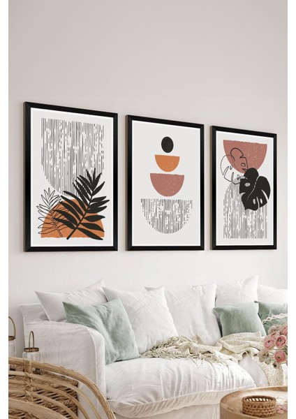 3 Parça Siyah Çerçeve Görünümlü Mdf Tablo Seti - Set 12