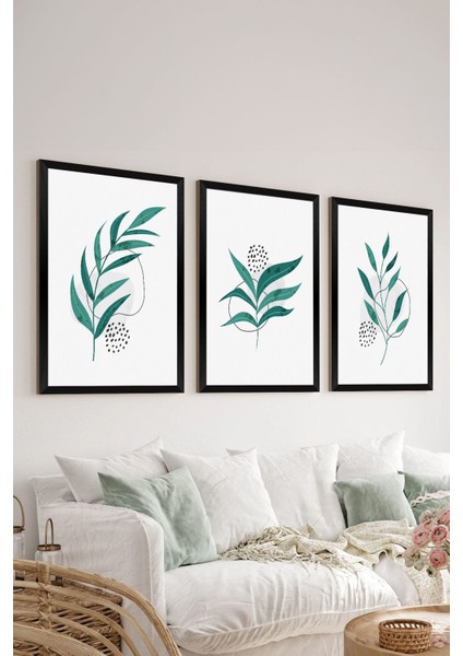 3 Parça Siyah Çerçeve Görünümlü Mdf Tablo Seti - Set 30