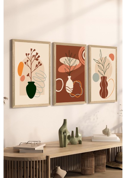 3 Parça Ahşap Çerçeve Görünümlü Mukavva Poster Tablo Seti - Set 105