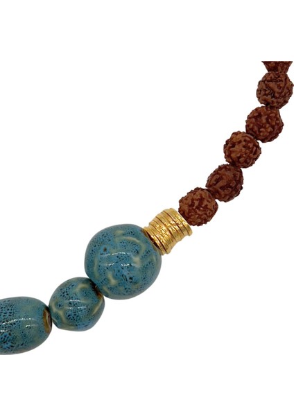 Ales Necklace Doğal Rudraksha Tohumu ve El Yapımı Seramik Boncuklu Kolye