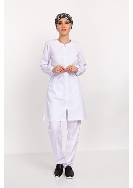 Badem Model Soft Likra Fermuarlı Beyaz Renk Cerrahi Üniforma Takım fiyatları