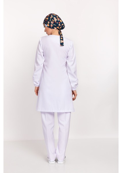 Badem Model Soft Likra Fermuarlı Beyaz Renk Cerrahi Üniforma Takım modelleri