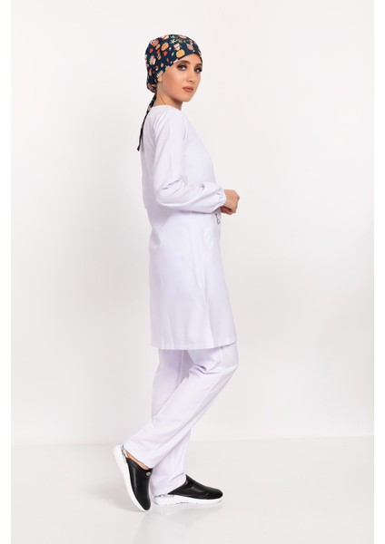 Badem Model Soft Likra Fermuarlı Beyaz Renk Cerrahi Üniforma Takım fırsatları