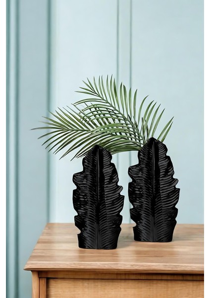 Siyah Dekoratif Vazo Seti Obje Ev Dekorasyon Masa Üstü Dekor Vazo Seti Model 30