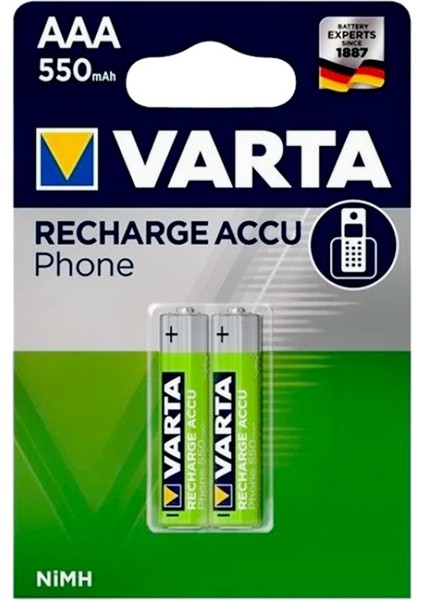 Varta Nı-Mh 1.2 Volt - 550 Mah HR03 Aaa Şarjlı 2li Ince Kalem Pil