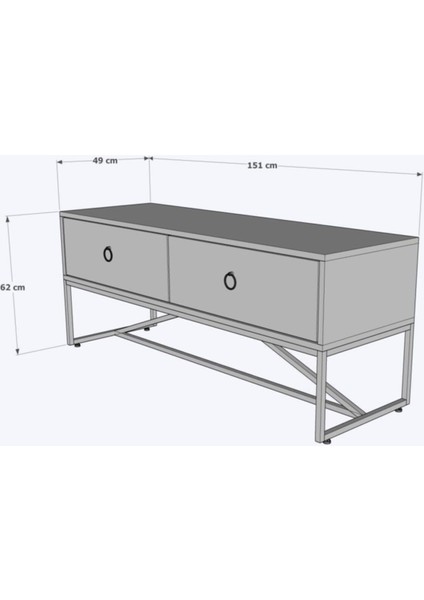 Loft Ferforje Çekmeceli Tv Sehpası 150 cm