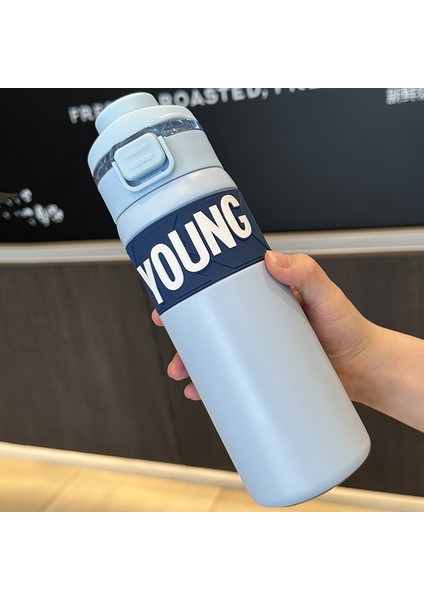 650 ml Yeni Taşınabilir Spor Yüksek Değerli Su Bardağı 304 Paslanmaz Çelik Termos Bardak Çift Içecek Yumuşak Saman Sıçrayan Bardak (Yurt Dışından)